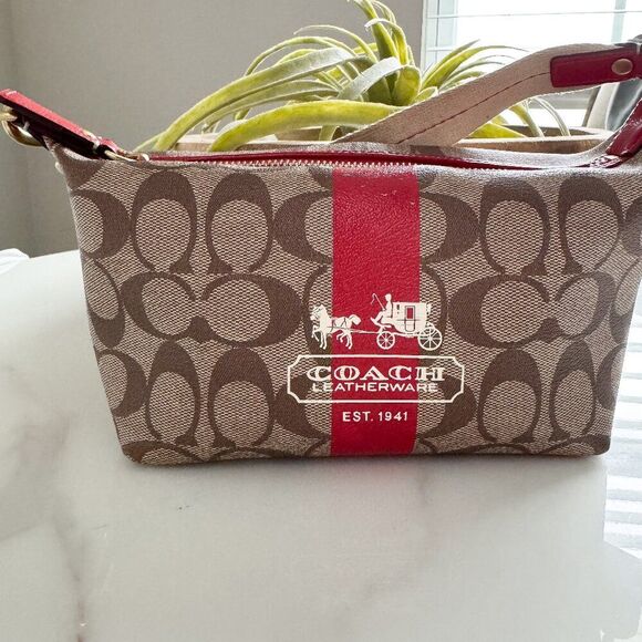 Coach Handbags - COACH Heritage Stripe Signature Shoulder Bag Brown/Red GUC
